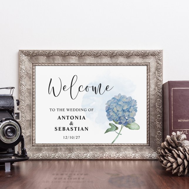 Póster Elegant Blue Floral Hydrangea Wedding Sign Poster (Subido por el creador)