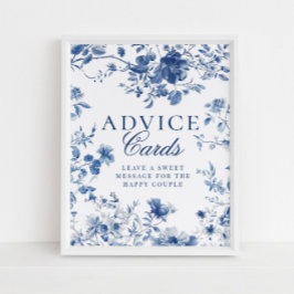 Póster Elegant Blue Toile Chinoiserie Advice Cards Sign