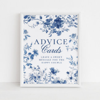 Póster Elegant Blue Toile Chinoiserie Advice Cards Sign