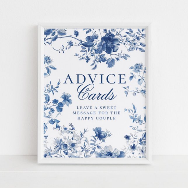 Póster Elegant Blue Toile Chinoiserie Advice Cards Sign (Subido por el creador)