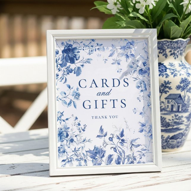 Póster Elegant Blue Toile Chinoiserie Cards & Gifts Sign (Subido por el creador)