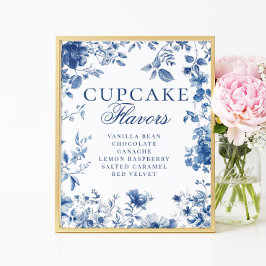 Póster Elegant Blue Toile Chinoiserie Cupcake Flavor Sign