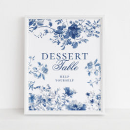 Póster Elegant Blue Toile Chinoiserie Dessert Table Sign