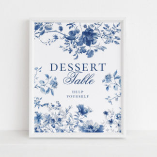 Póster Elegant Blue Toile Chinoiserie Dessert Table Sign