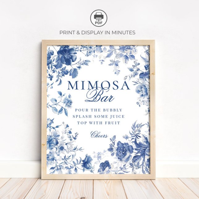 Póster Elegant Blue Toile Chinoiserie Mimosa Bar Sign (Subido por el creador)