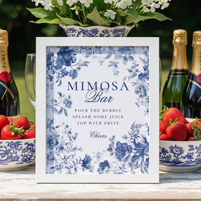 Póster Elegant Blue Toile Chinoiserie Mimosa Bar Sign (Subido por el creador)