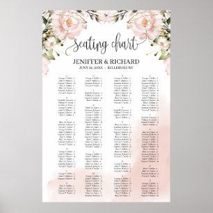Póster Elegant blush pink floral alphabetical seating