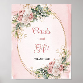 Póster Elegant Blush Pink Floral Gold Glitter Cards Gifts