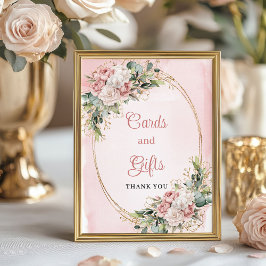 Póster Elegant Blush Pink Floral Gold Glitter Cards Gifts