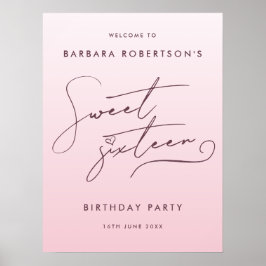 Póster Elegant Blush Pink Ombre Script Sweet Sixteen