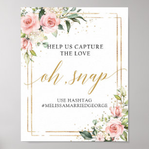 Póster Elegant boho blush pink floral gold oh snap sign