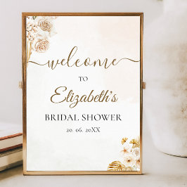 Póster Elegant Boho Bridal Shower with Beige and Golden