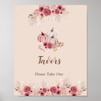 Póster Elegant Boho Fall Pumpkin Favors Please Take One