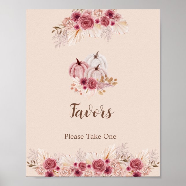 Póster Elegant Boho Fall Pumpkin Favors Please Take One (Frente)
