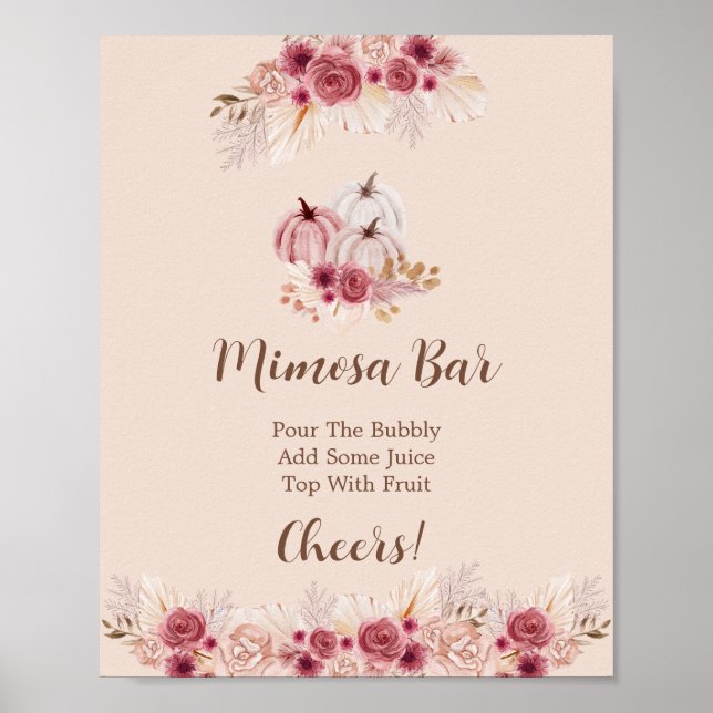 Póster Elegant Boho Fall Pumpkin Mimosa Bar (Frente)