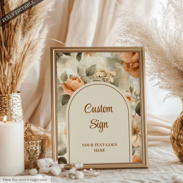 Póster Elegant Boho Terracotta Ivory Sage Floral Custom (Elegant Terracotta Ivory Sage Floral Custom Wedding Sign)