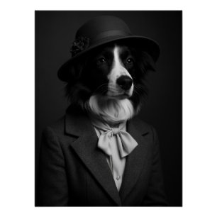 Póster Elegant Border Collie in Cloche Hat & Bow