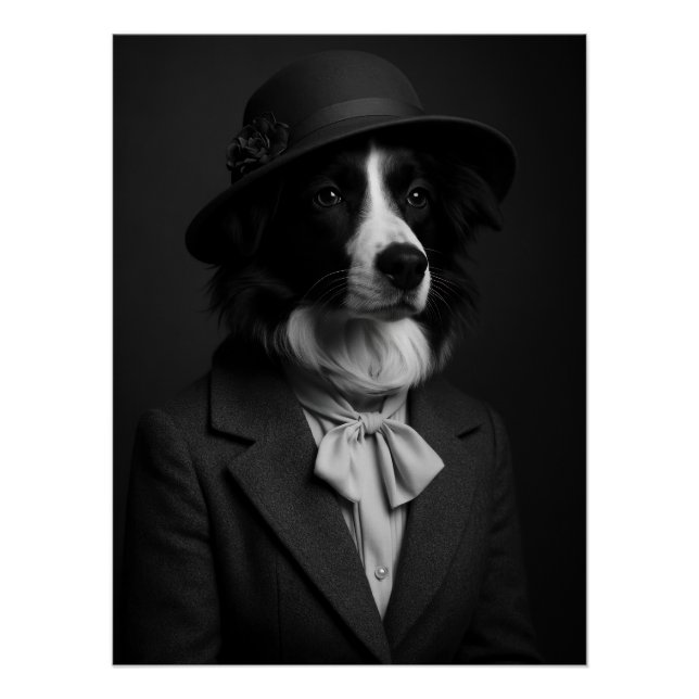 Póster Elegant Border Collie in Cloche Hat & Bow (Anverso)