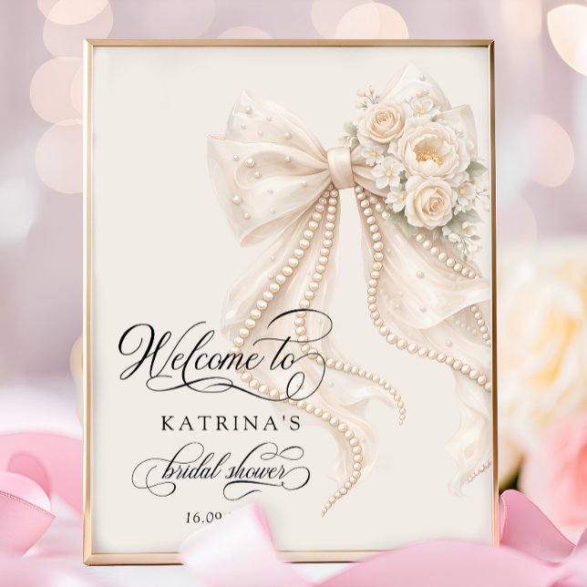 Póster Elegant Bow and Pearl Bridal Shower Welcome (Subido por el creador)