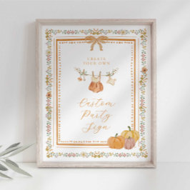 Póster Elegant Bow Fall in Love Baby Shower Custom Sign