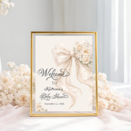 Póster Elegant Bow Floral Girl Baby Shower Welcome