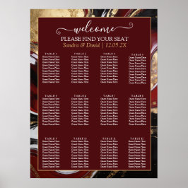Póster Elegant Burgundy and Gold Marble Wedding