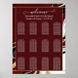Póster Elegant Burgundy and Gold Marble Wedding