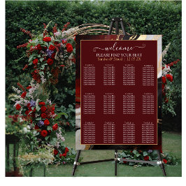 Póster Elegant Burgundy Gold Marble Wedding Seating Chart
