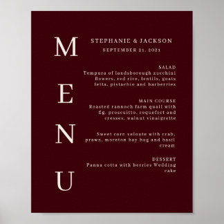 Póster Elegant Burgundy & Ivory Wedding Bar Menu
