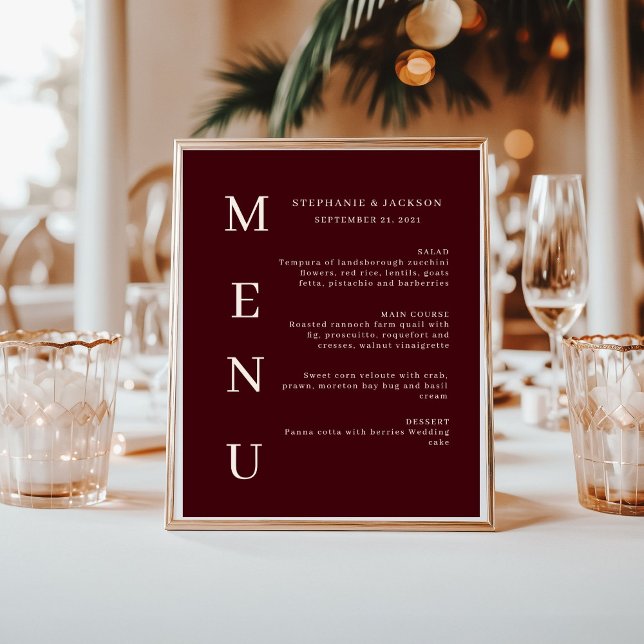 Póster Elegant Burgundy & Ivory Wedding Bar Menu (Subido por el creador)