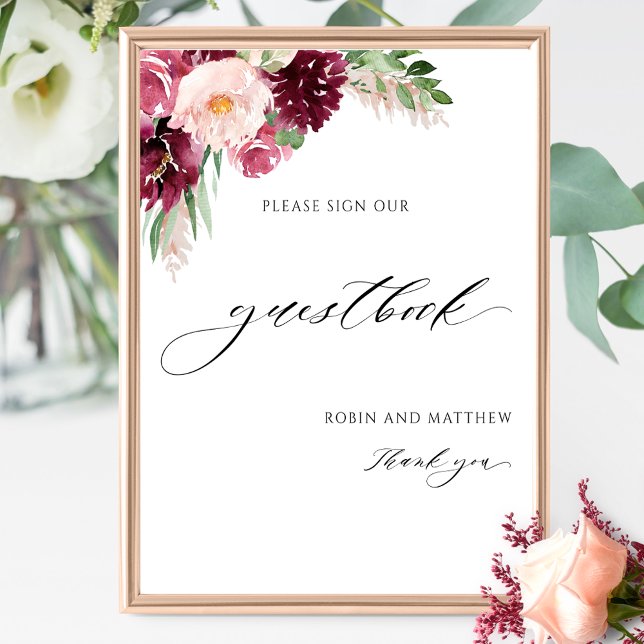 Póster Elegant Burgundy Pink Wedding Guestbook Sign (Subido por el creador)