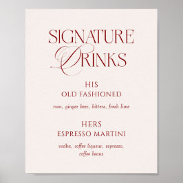 Póster Elegant Burgundy Wedding Signature Drinks