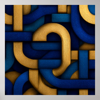 Póster Elegant Celtic-Inspired Blue Gold Braided Abstract