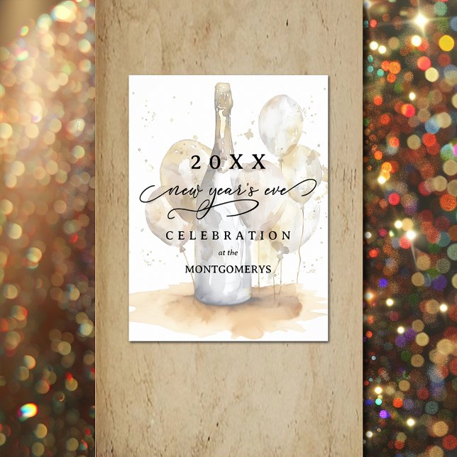 Póster Elegant Champagne and Balloons New Year's Eve (Elegant Champagne and Balloons New Year's Eve Party Poster, choose your size when ordering)