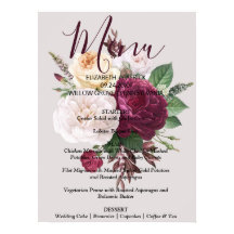 Elegant chic  burgundy floralMenu Sign