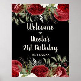 Póster Elegant Christmas Red Flowers Birthday Party