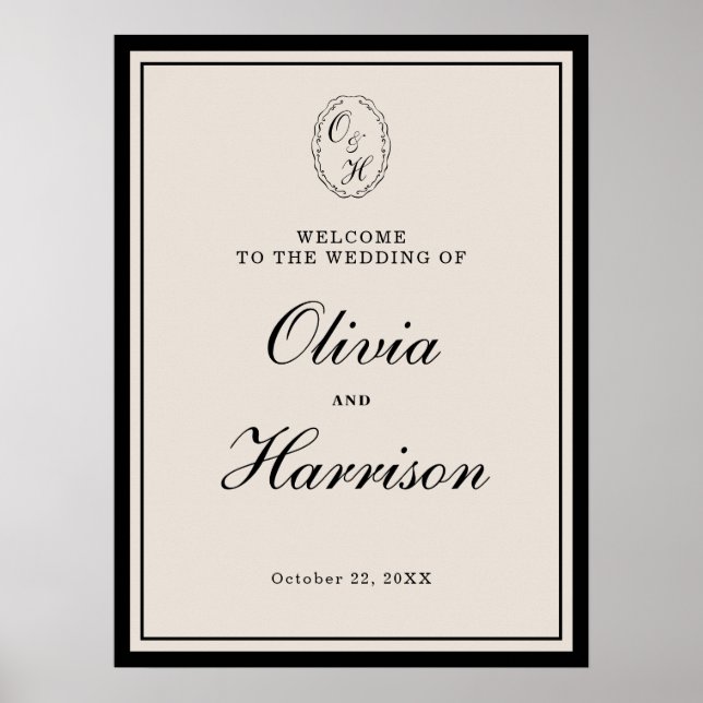 Póster Elegant Classic Black Welcome to Our Wedding Sign (Frente)