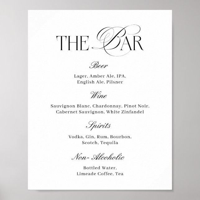 Póster Elegant Classy Black and White Wedding Bar (Frente)