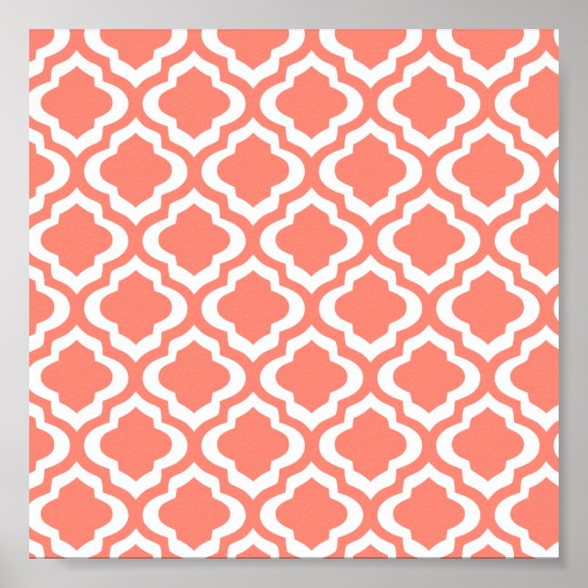 Póster Elegant Coral Moroccan Trellis Quatrefoil Clover (Frente)