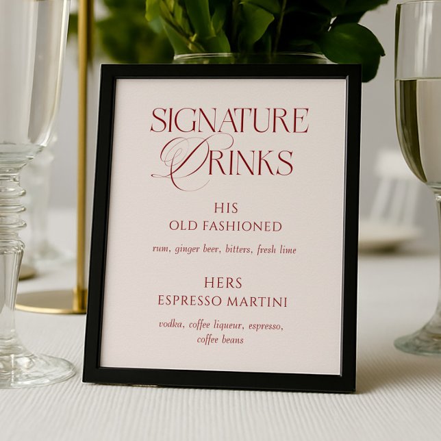 Póster Elegant Cream & Burgundy Wedding Signature Drinks (Subido por el creador)