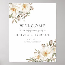 Elegant Cream Ivory Floral Engagement Welcome Sign