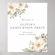 Elegant Creamy White Floral Graduation Welcome