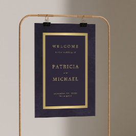 Póster Elegant dark purple and gold wedding welcome sign