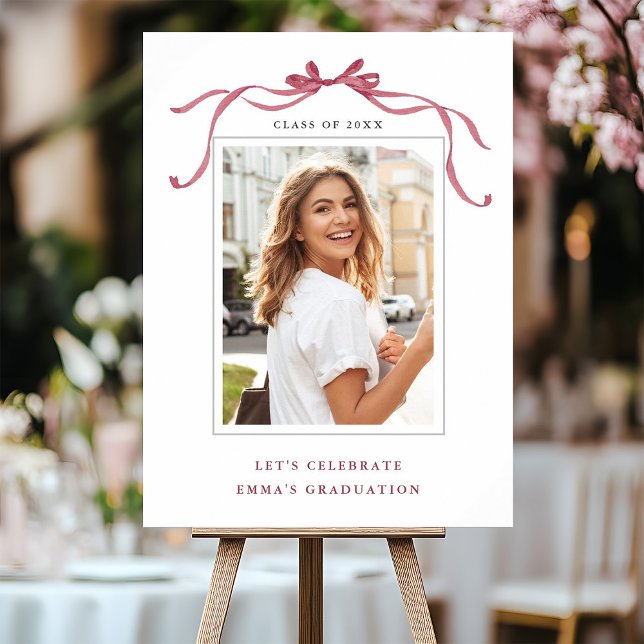 Póster Elegant Deep Blush Bow Graduation Party Welcome (Subido por el creador)