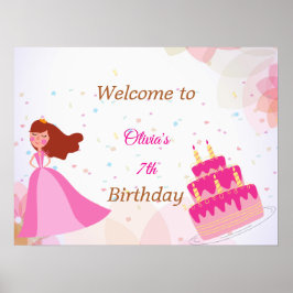 Póster Elegant Disney princess birthday welcome sign