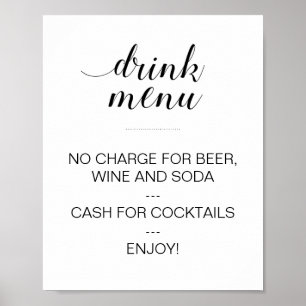Póster Elegant Drink Menu Wedding Sign Custom Poster
