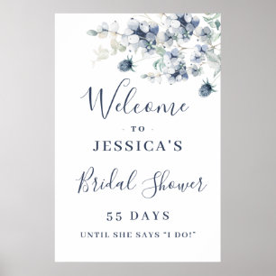 Póster Elegant Dusty Blue Boho Bridal Shower Welcome Sign