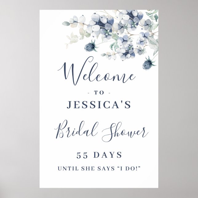 Póster Elegant Dusty Blue Boho Bridal Shower Welcome Sign (Frente)