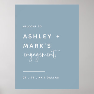 Póster Elegant Dusty Blue Calligraphy Engagement Welcome
