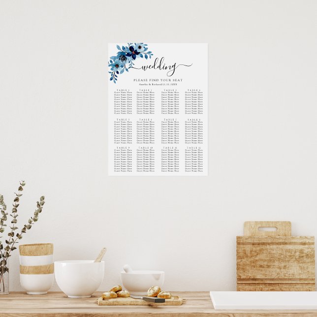Póster elegant dusty Blue watercolor flower bouquet (Cocina)
